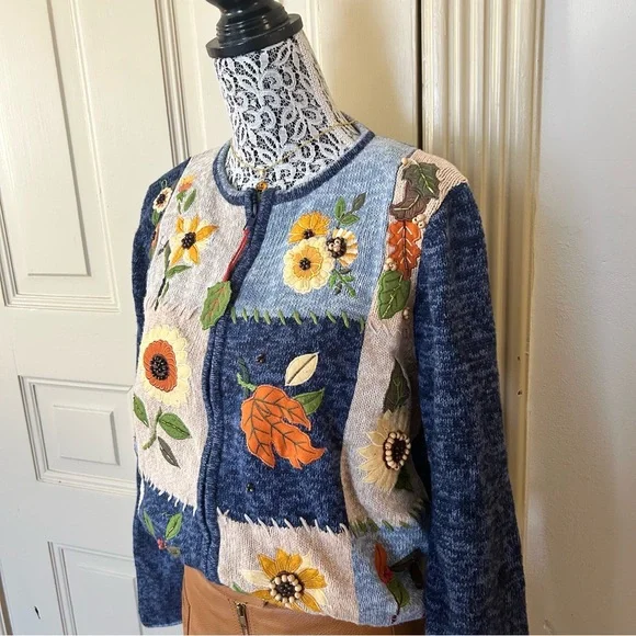 Vintage Tiara Autumn Zipper Cardigan SZ M - Picture 8 of 9
